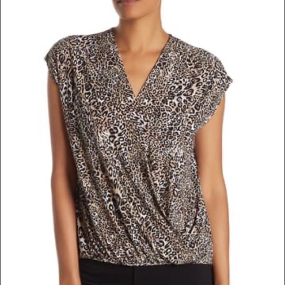 Adrianna Papell Leopard Surplice Faux Wrap Top
